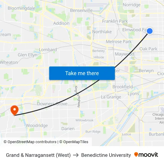 Grand & Narragansett (West) to Benedictine University map