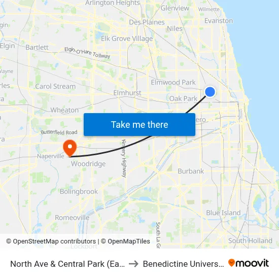 North Ave & Central Park (East) to Benedictine University map
