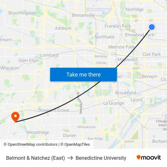 Belmont & Natchez (East) to Benedictine University map