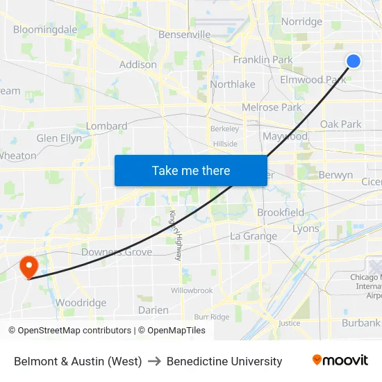 Belmont & Austin (West) to Benedictine University map