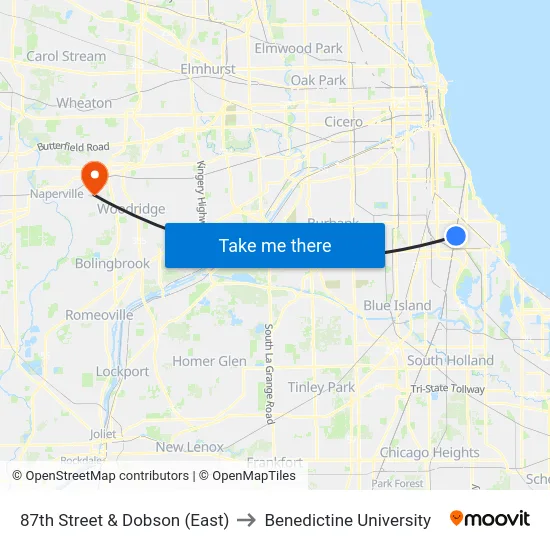 87th Street & Dobson (East) to Benedictine University map
