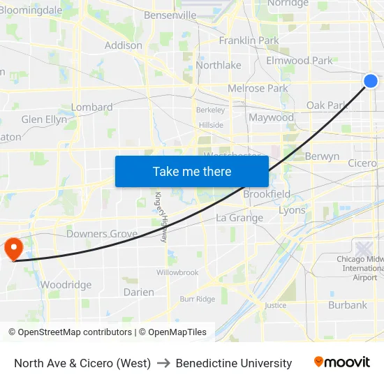 North Ave & Cicero (West) to Benedictine University map