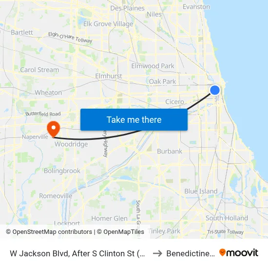 W Jackson Blvd, After S Clinton St (Across From Union Station) to Benedictine University map