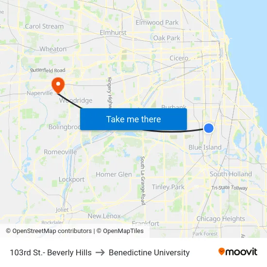 103rd St.- Beverly Hills to Benedictine University map