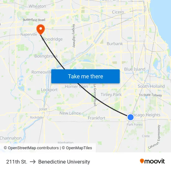 211th St. to Benedictine University map