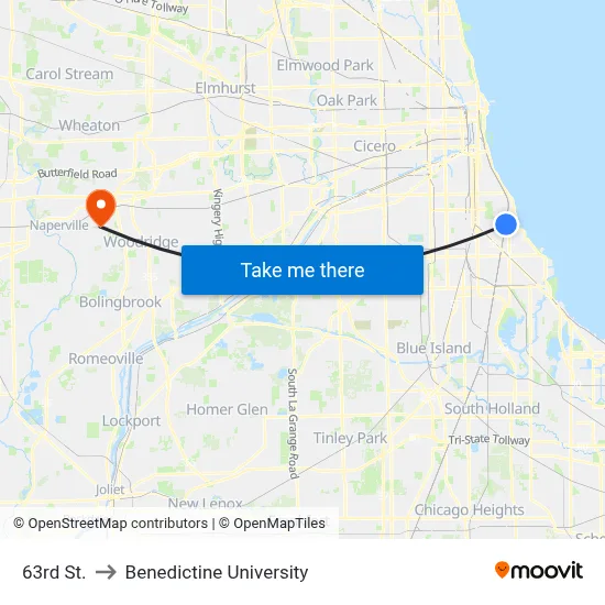 63rd St. to Benedictine University map