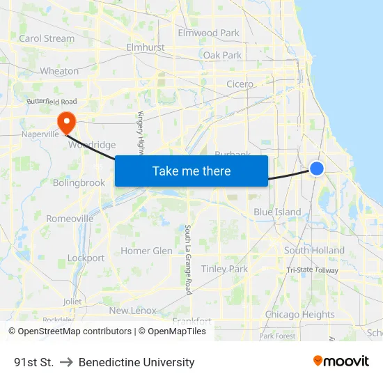 91st St. to Benedictine University map