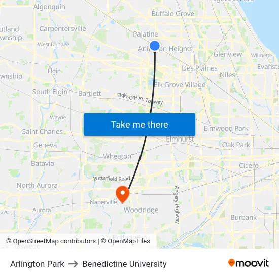 Arlington Park to Benedictine University map