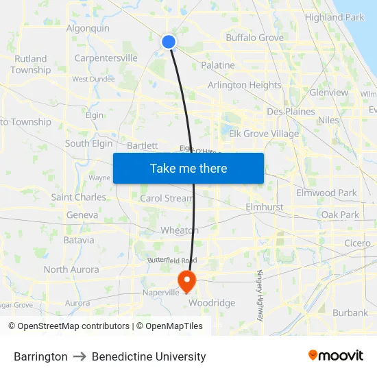 Barrington to Benedictine University map