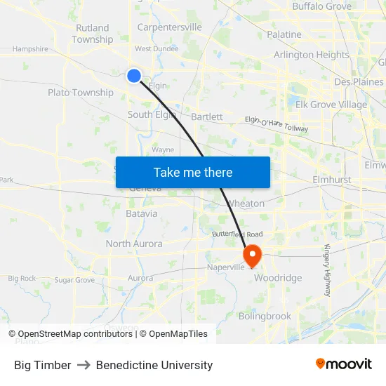 Big Timber to Benedictine University map