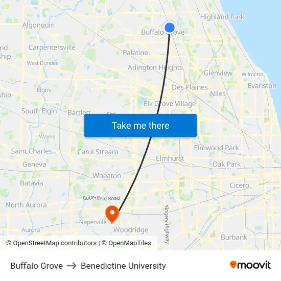 Buffalo Grove to Benedictine University map