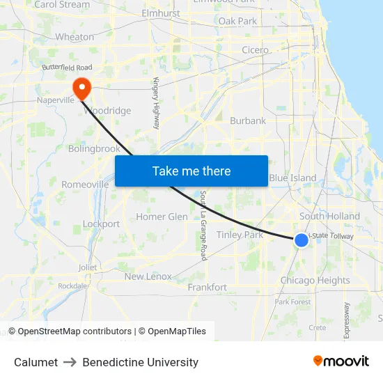 Calumet to Benedictine University map