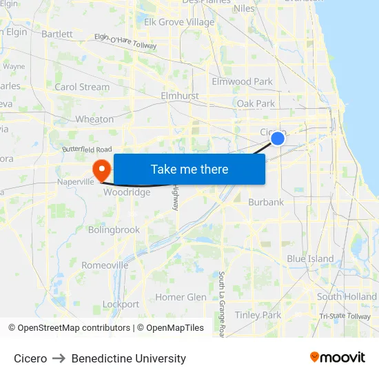 Cicero to Benedictine University map