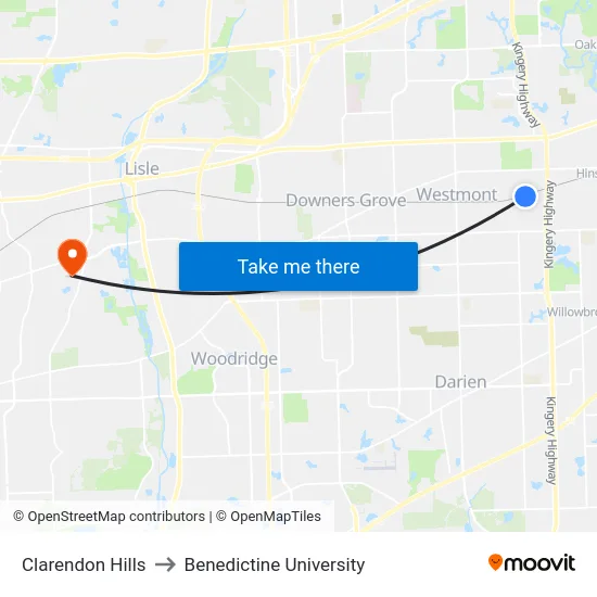 Clarendon Hills to Benedictine University map