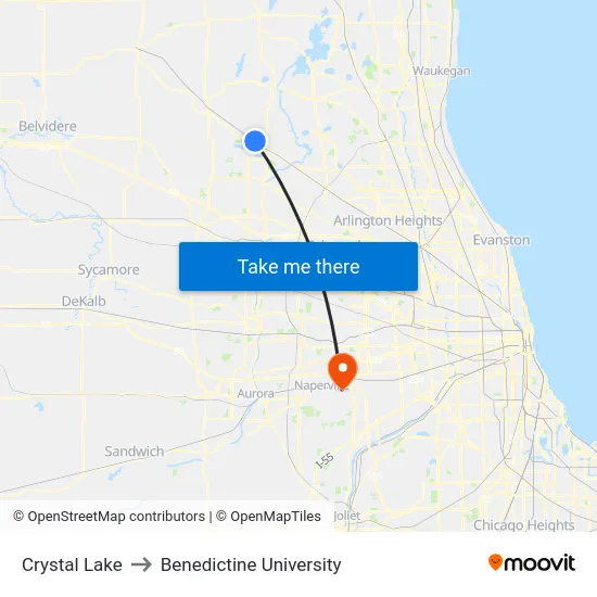 Crystal Lake to Benedictine University map