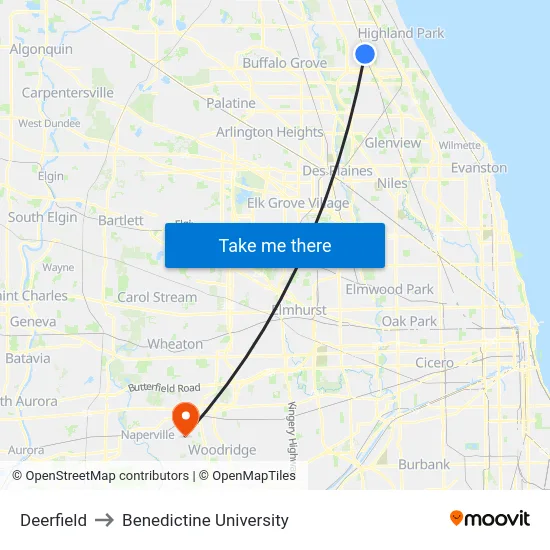Deerfield to Benedictine University map