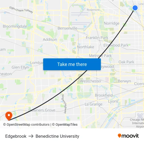Edgebrook to Benedictine University map