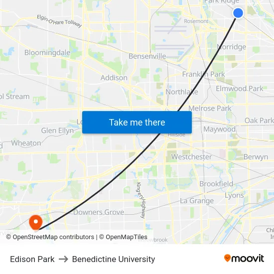 Edison Park to Benedictine University map