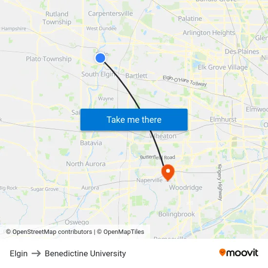 Elgin to Benedictine University map
