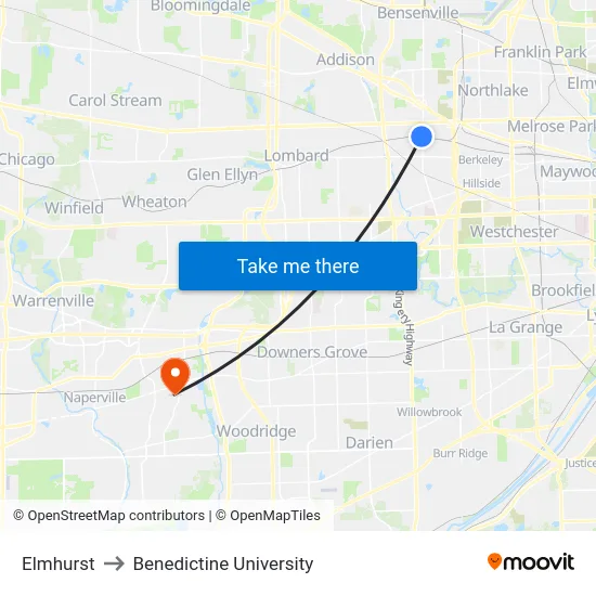 Elmhurst to Benedictine University map