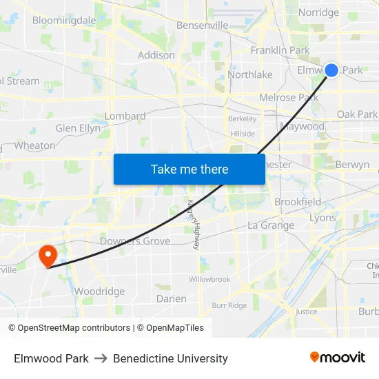 Elmwood Park to Benedictine University map