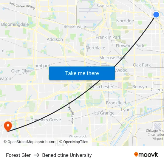 Forest Glen to Benedictine University map