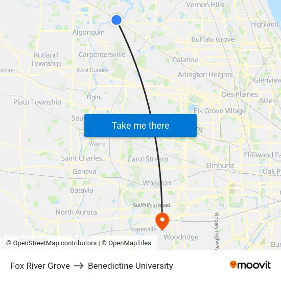 Fox River Grove to Benedictine University map