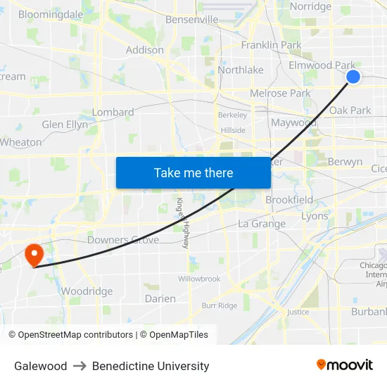 Galewood to Benedictine University map