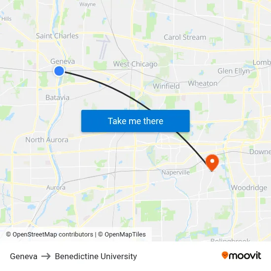 Geneva to Benedictine University map