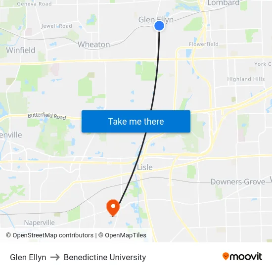 Glen Ellyn to Benedictine University map