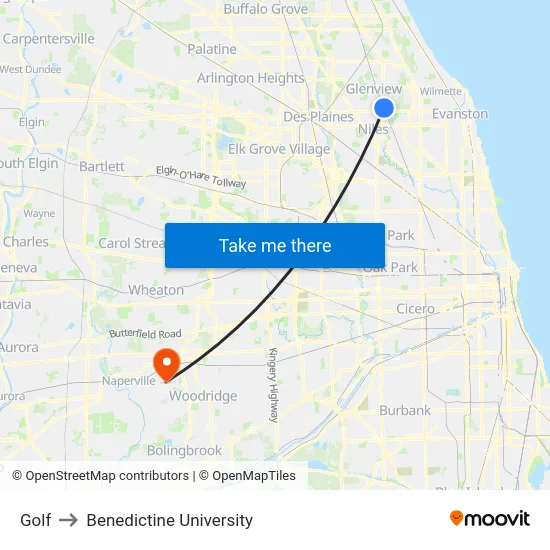 Golf to Benedictine University map