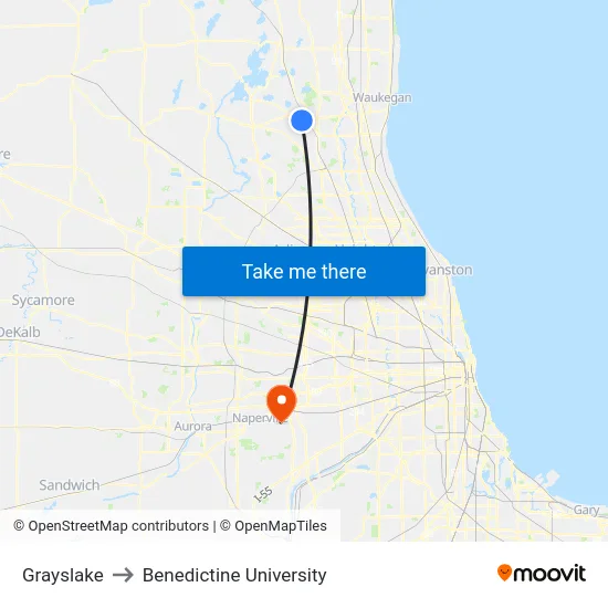 Grayslake to Benedictine University map