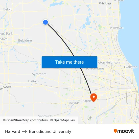Harvard to Benedictine University map