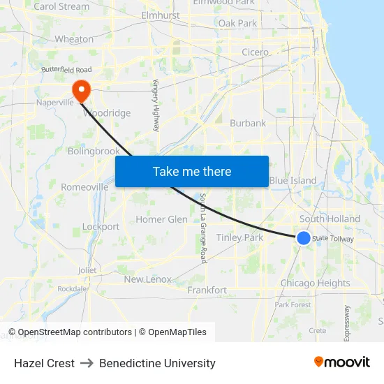 Hazel Crest to Benedictine University map