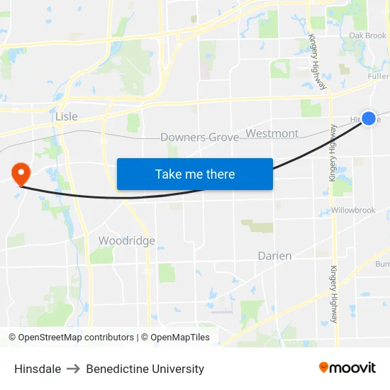 Hinsdale to Benedictine University map
