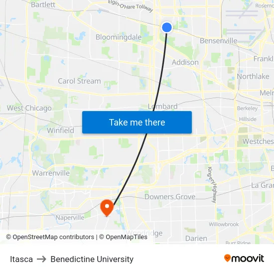 Itasca to Benedictine University map