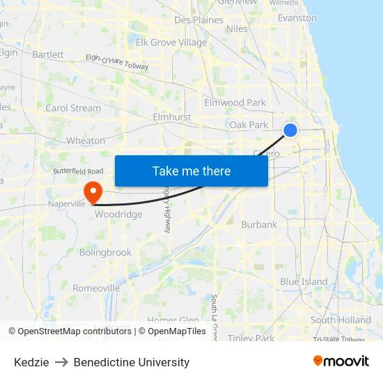 Kedzie to Benedictine University map