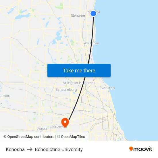Kenosha to Benedictine University map