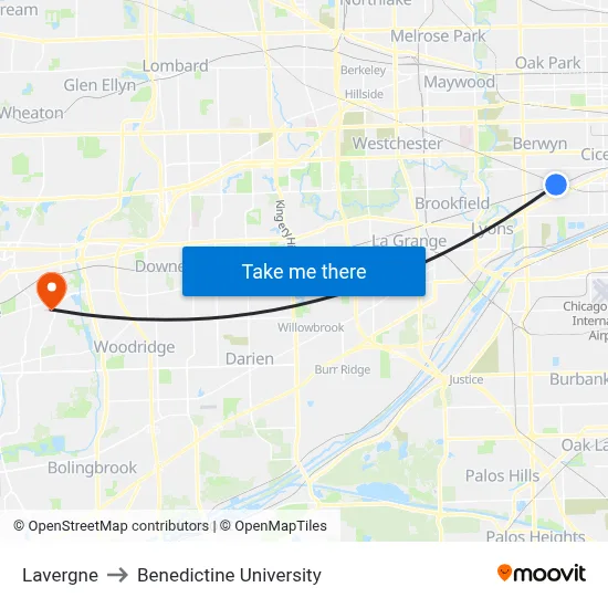 Lavergne to Benedictine University map