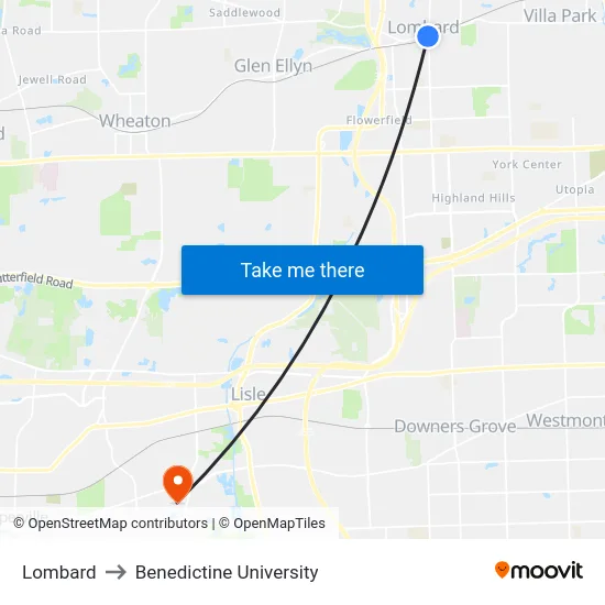 Lombard to Benedictine University map