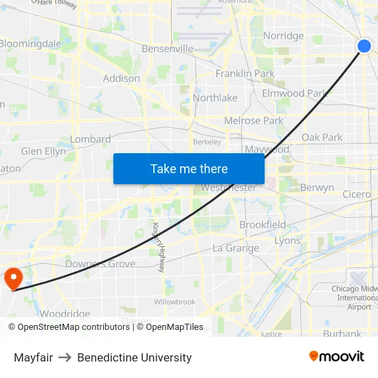 Mayfair to Benedictine University map
