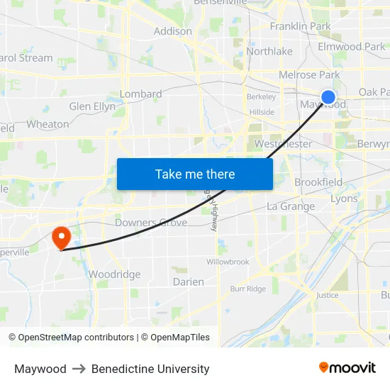 Maywood to Benedictine University map