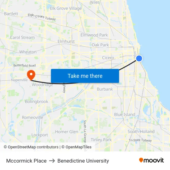Mccormick Place to Benedictine University map
