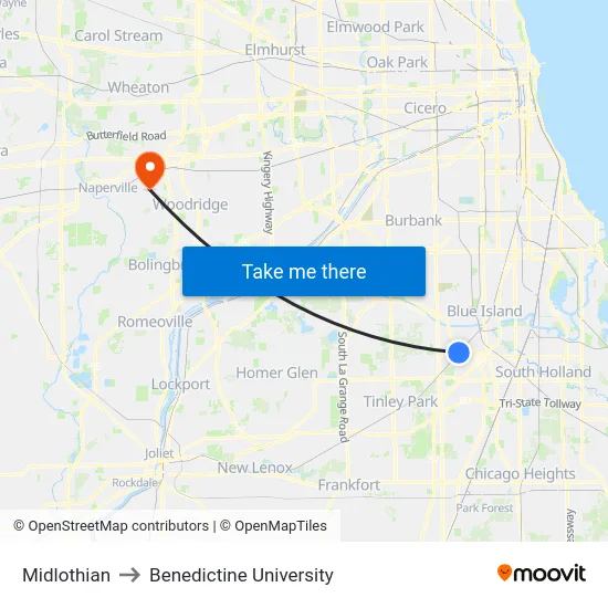 Midlothian to Benedictine University map