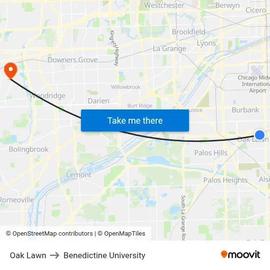 Oak Lawn to Benedictine University map