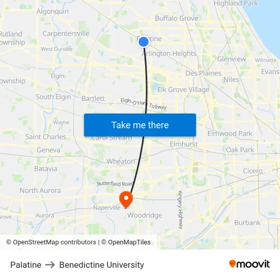Palatine to Benedictine University map