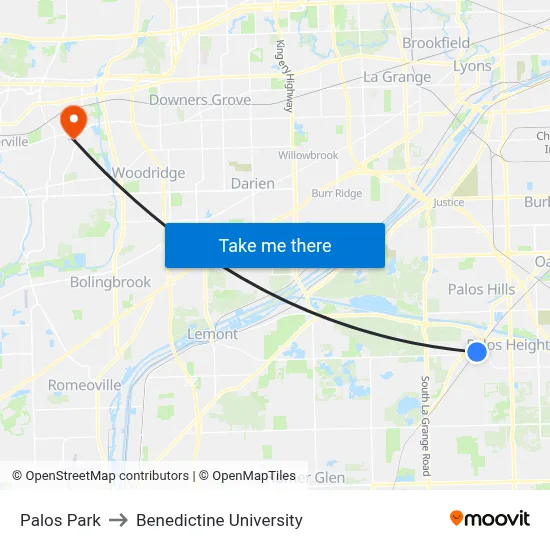 Palos Park to Benedictine University map