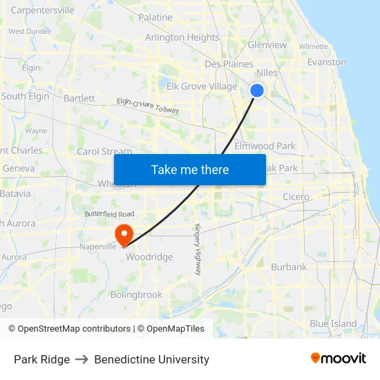 Park Ridge to Benedictine University map