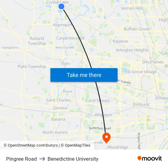 Pingree Road to Benedictine University map