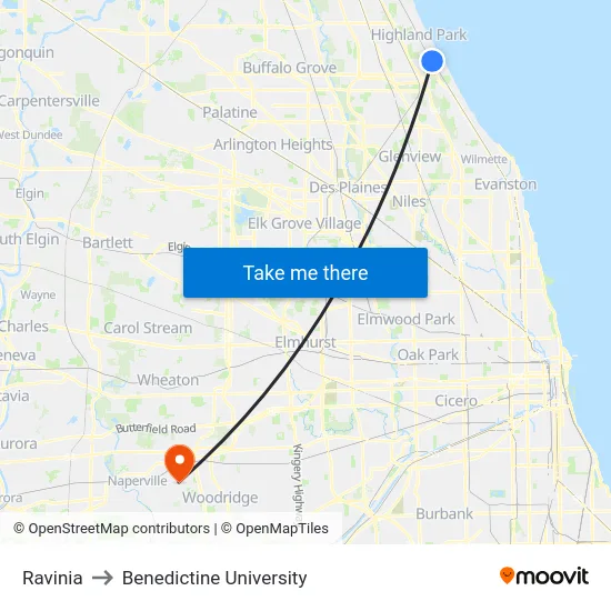 Ravinia to Benedictine University map